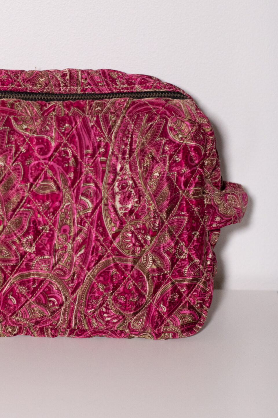 Upcycled Silk Sari Travel Pouch - Hot Pink